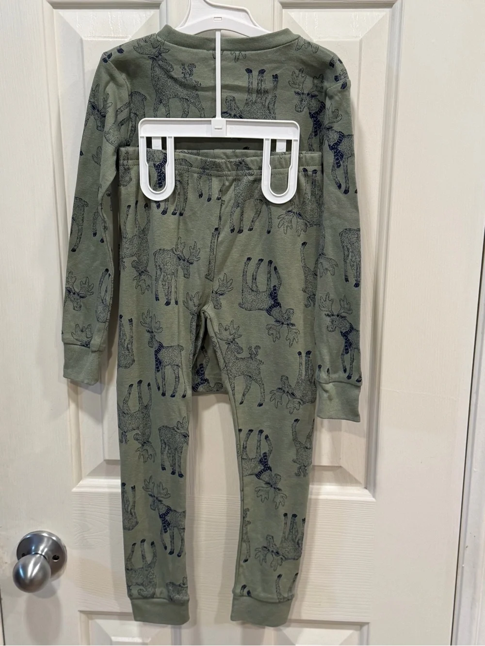Carter's 4T Olive Green Moose Print Pajama Set with Navy Accents